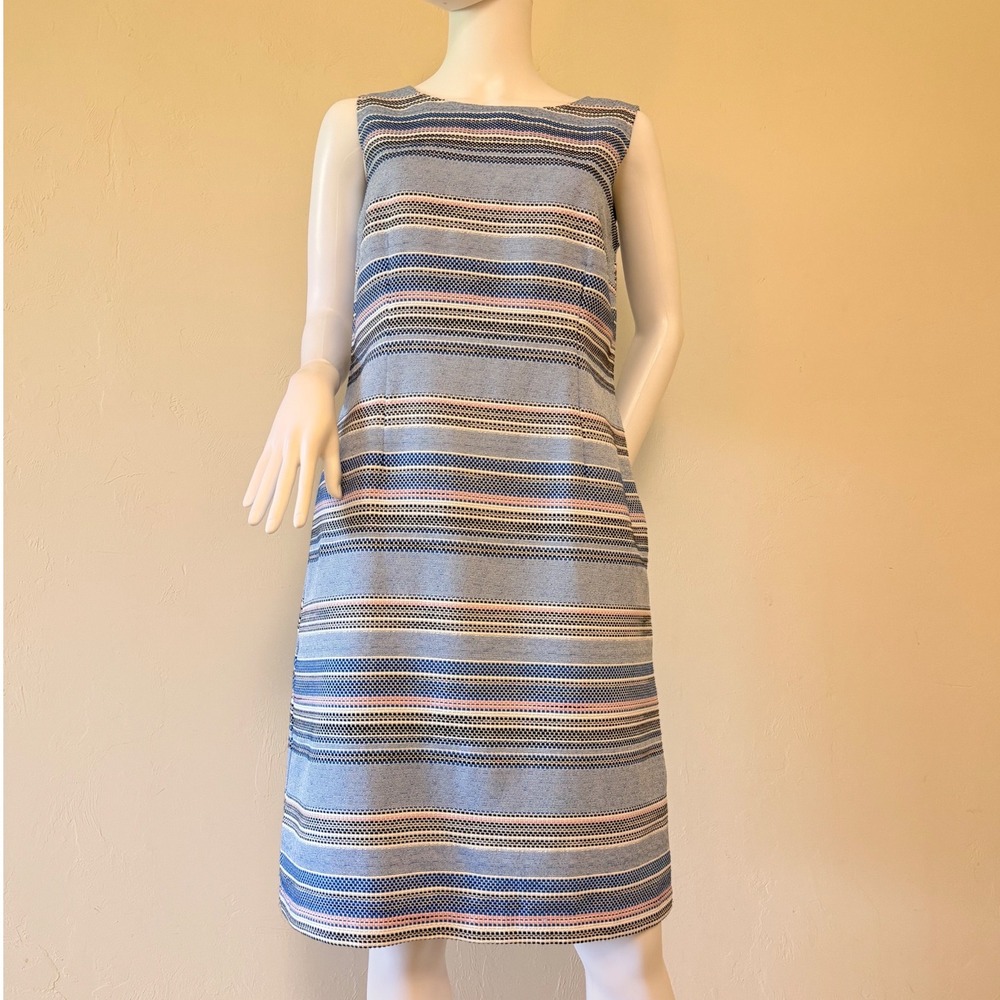 Talbots Women's Blue Textured Stripe Sleeveless Shift Dress with Pockets Size‎ 8